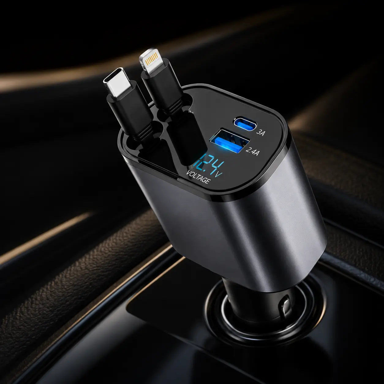 4 In 1 Retractable Car Charger With Star Roof Light ✅ Janab.pk